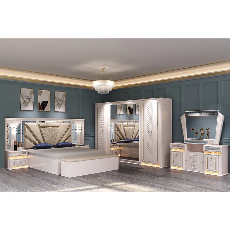 A Turkish Ensemble De Meubles De Chambre a Coucher Double Wooden King Size Bed Home MDF Modern Luxury Full Bedroom Furniture Set - view 3