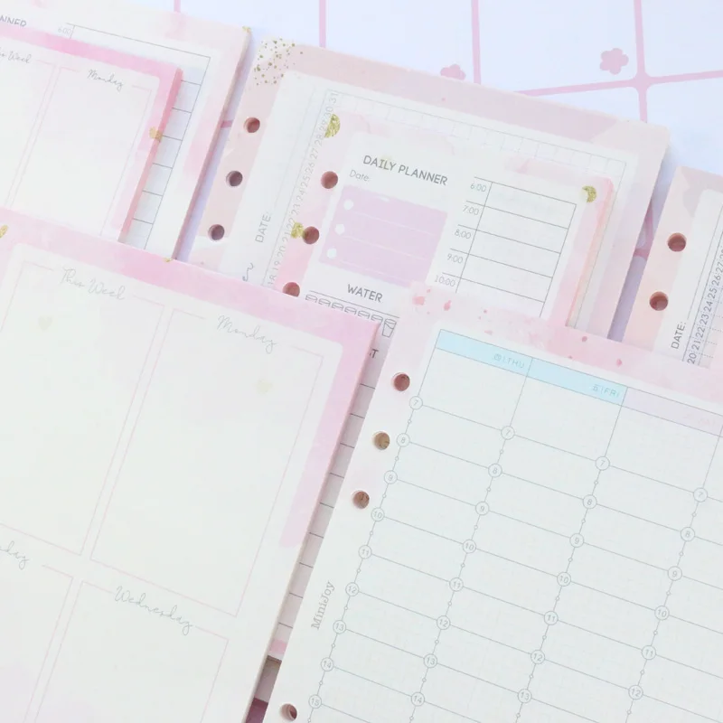 Domikee new cute kawaii school 6 holes refilling paper sheets for binder planner spiral notebooks:daily weekly monthly planner