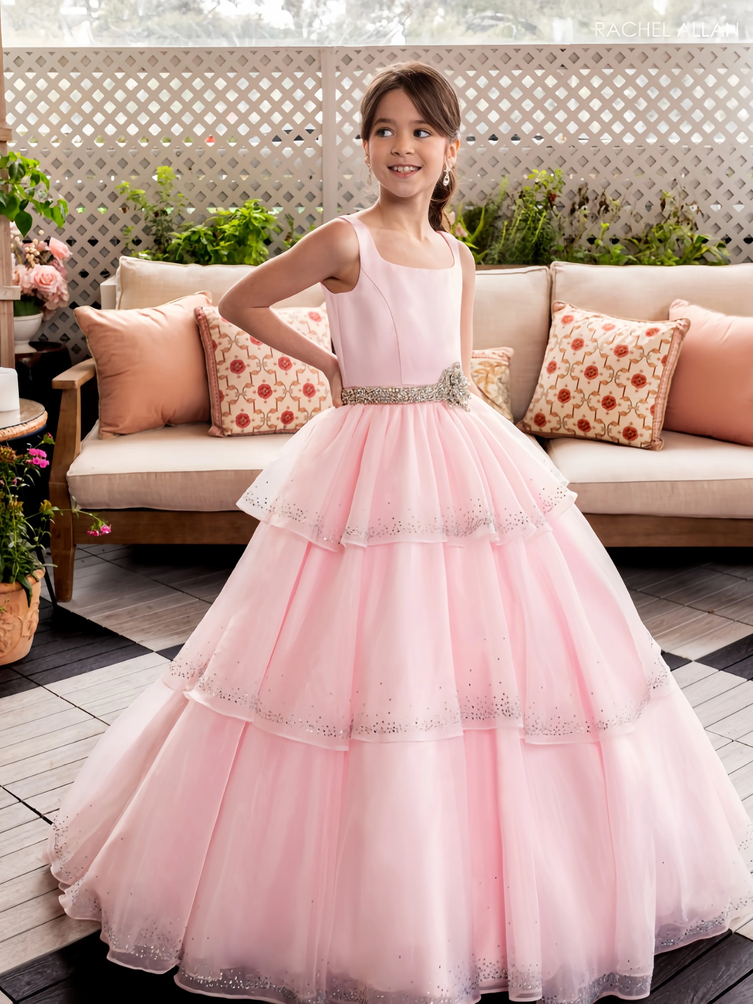 Pink Sleeveless Tutu Skirt Level Sequin Off Shoulder Flower Girl Dress for Wedding Ceremonies Celebration Dance Performances
