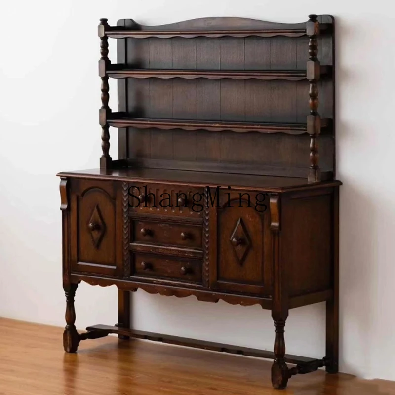 

SM medieval solid wood old dining side cabinet retro style multi-functional storage carved tea display cabinet