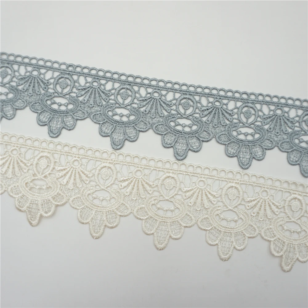 Lace Trim Beige and Grey Embroidered Flower for Costume, Sofa Cover Curtain, Home Textiles, DIY Crafts, 15Yards, 7cm