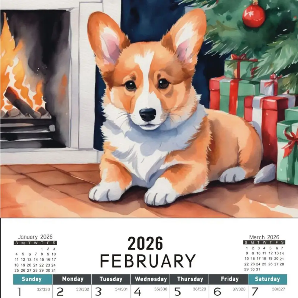 Calendario corgi 2026 en días nevados Calendario corgi 2026 en días nevados