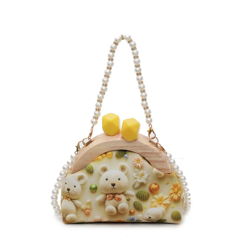 حقيبة صغيرة مطبوعة برسوم كارتونية، حقيبة صدفة لطيفة للفتيات، حقيبة سلسلة من اللؤلؤ العطري، حقائب كروس للنساء حقائب يد للسيدات #6