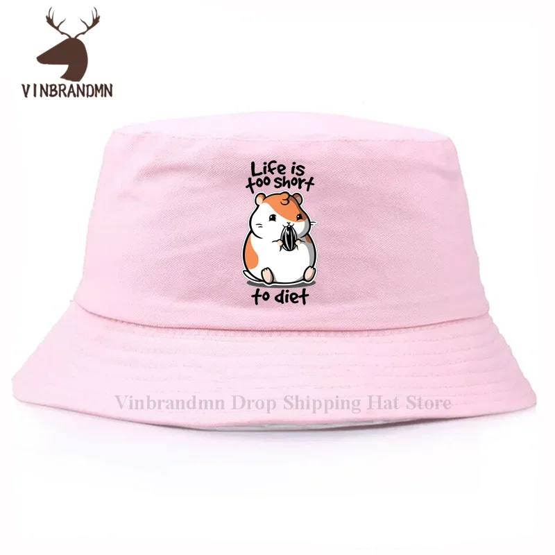 Fat Hamster Baseball caps Funny idea Design Life is too short to diet Joke Fishing Fisherman hats animal Print summer Bucket hat