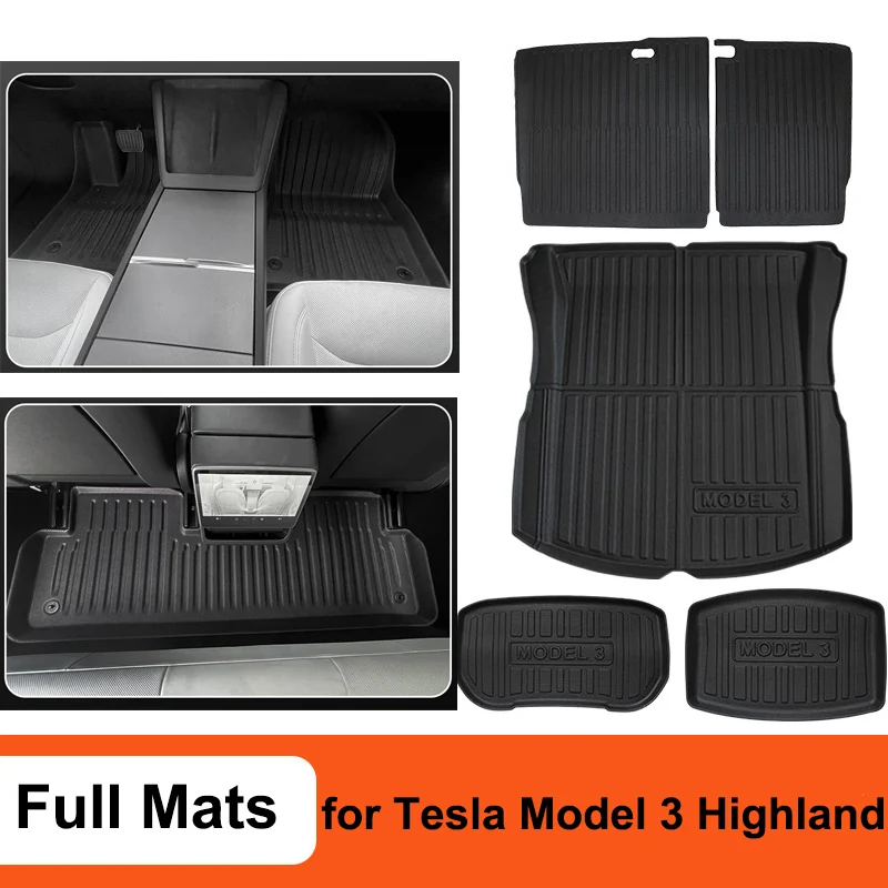 

For New Tesla Model 3 Highland 2024 Floor Mats Waterproof Luggage Mat Front Rear Trunk Wear-resistant Cargo Liner Pads TPE Parts