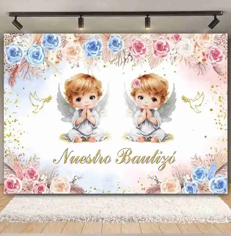 

First Holy Communion Party Backdrop Boy Girl Baby Shower Birthday My Baptism Gold Cross God Bless Decor Banner Photo Background