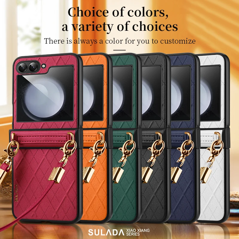 Crossbody Fragrant Wind Leather Hinge Case For Samsung Galaxy Z Flip 6 5 4 5G Flip6 Flip5 All-in-one lightweight Lanyard Cover