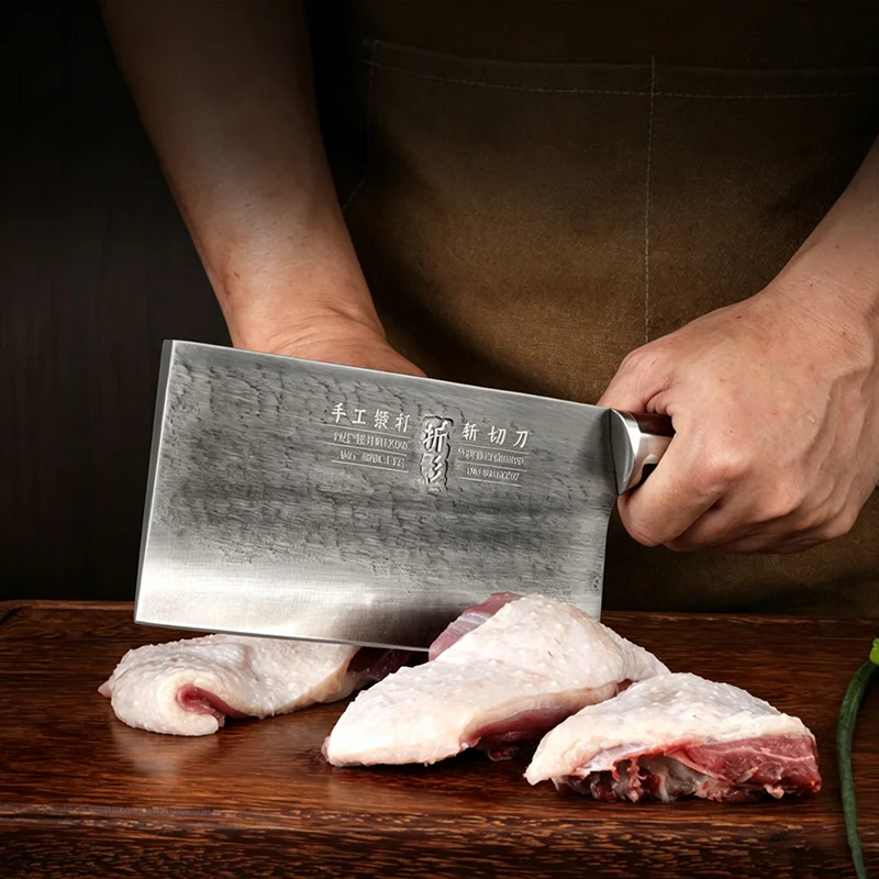 8 Inch Chopping Knife DC53 Die Steel Clam-Sharpened Edged Blade Slicing Cleaver Kitchen Knife For Meat & Bone & Poultry Cutting