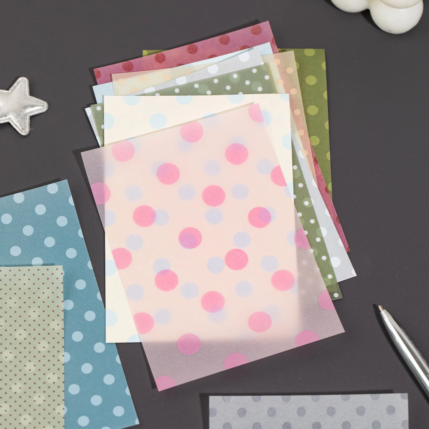 50 Sheets Tracing Paper Material Book, Polka Dot Star Frame Vellum Paper for Journal Background Scrapbooking