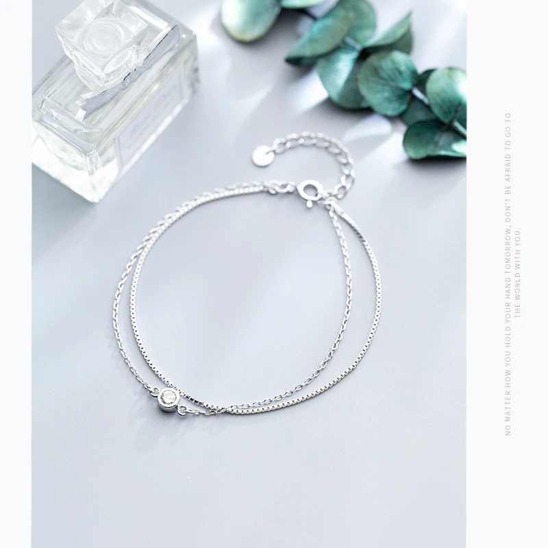 Modian New Luminous Clear CZ Double Layer Bracelet for Women 925 Sterling Silver Minimalism Bracelet Fine Jewelry Accessories