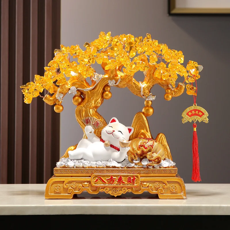 

Fortune Cat Ornament Fortune Tree Money Tree Home Furnishing Living Room Wine Cabinet Decorations Store Opening Moving Home Gift