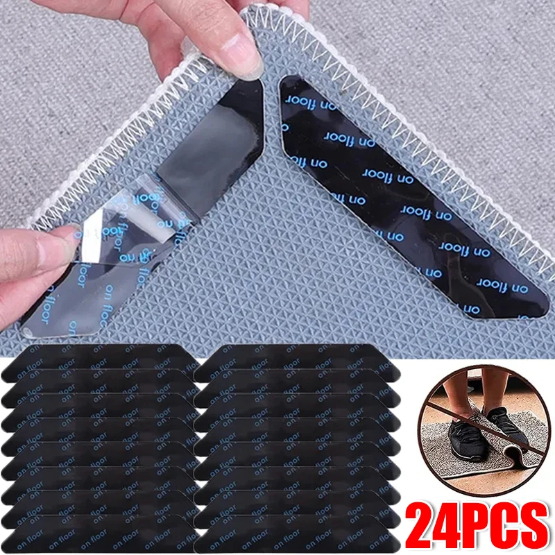 24/8pcs Self-adhesive Carpet Stickers Reusable Washable Non-slip Rug Tape Carpet Fixed Sticker Bathroom Floor Mat Patch Grippers