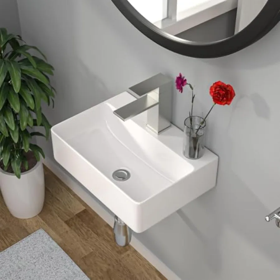 

Wall Mounted - Rectangle Vessel Sink 14" x 10" Small Modern Bathroom Wall Hung Sink Porcelain Ceramic Vessel Vanity Sinks with