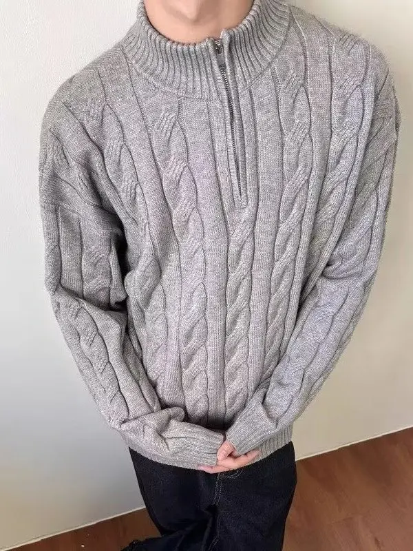 سترة شتوية دافئة بنمط بريبي بسحاب نصفي للرجال والنساء والأزواج، سترة فضفاضة غير رسمية بأكمام طويلة من البوليستر الناعم