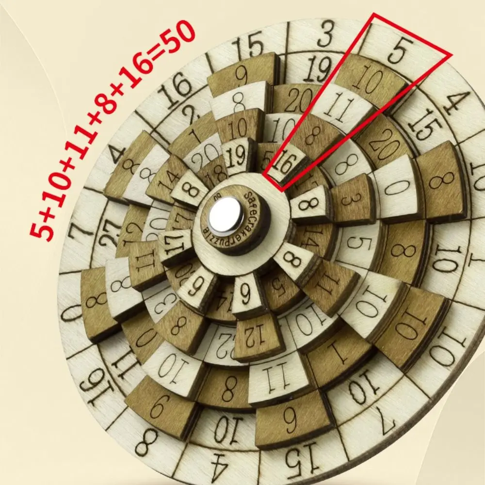 Plattenspieler-Holz-Zahlenpuzzle Mind Boggling Safecracker 50, klassisches Mathe-Zahlen-Holzpuzzlespiel für Erwachsene und Kinder