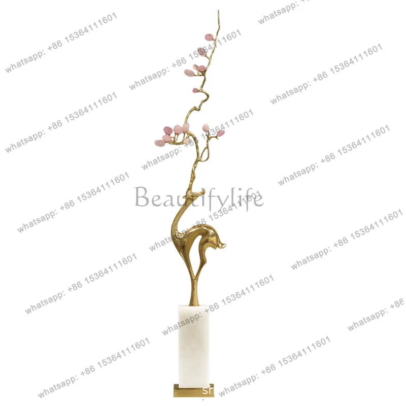 Light luxury lucky amethyst copper deer ornament villa living room floor entrance