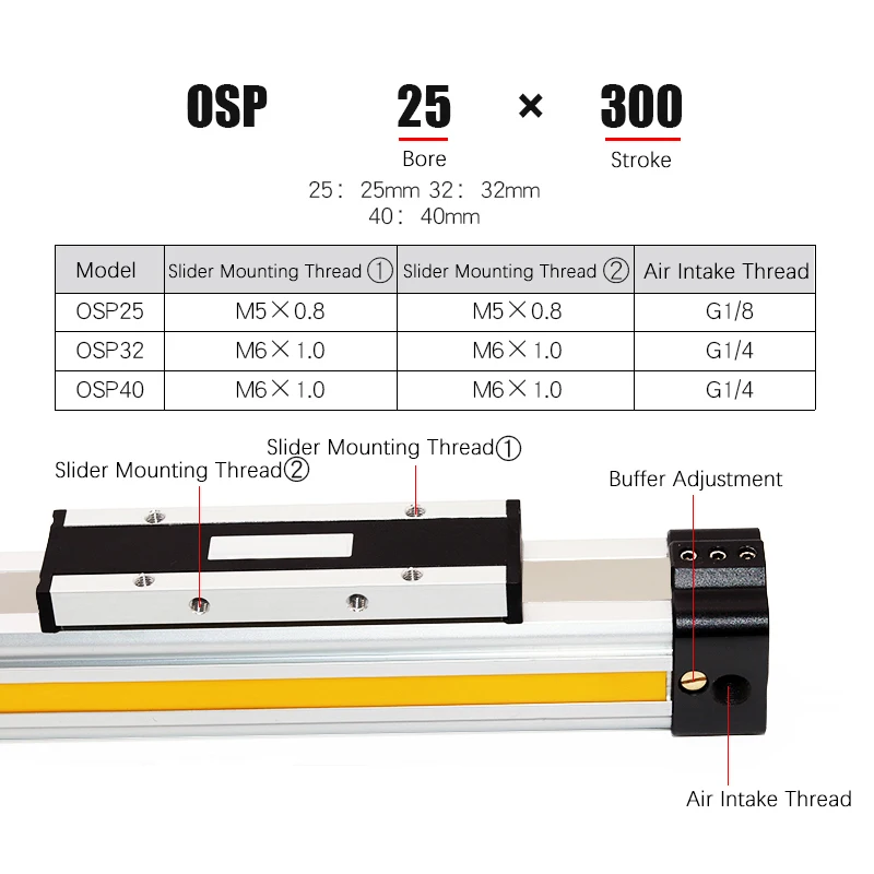 OSP DSP Air Pneumatic Cylinder OSP25 OSP32 Bore 25mm 32mm Stroke450 Mechanically Jointed Double Acting Rodless Piston Small Part