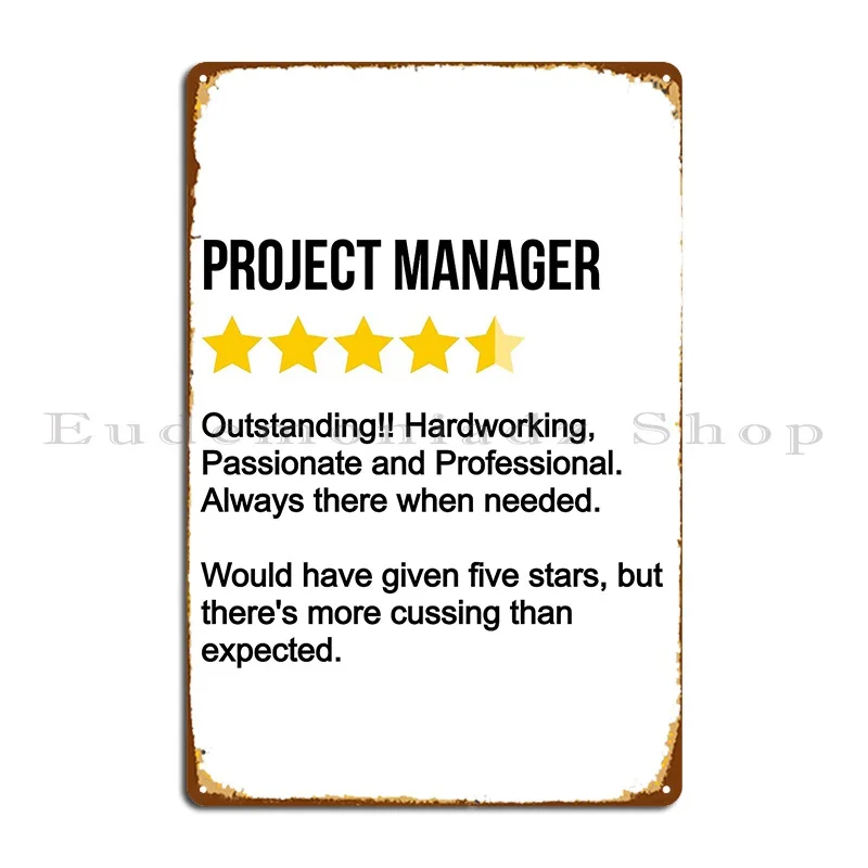 Project Manager Review Metal Sign Pub Garage Kitchen Designer Cinema Tin Sign Poster