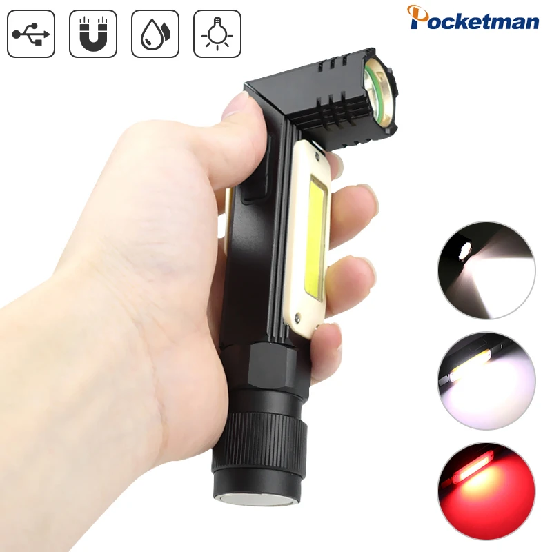 

Portable LED Flashlight Handfree Dual Fuel 90 Degree Handlamp Twist Rotary Rechargeable Light Waterproof 5 Modes Torch Outdoor