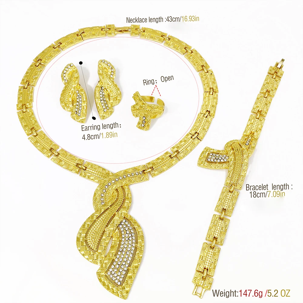 GZJPEI 4pcs/set Luxury Wedding Jewelry Bridal Set Nigerian 18K Gold Color Shiny Crystal Zircon Party Jewelry Fashion Gift