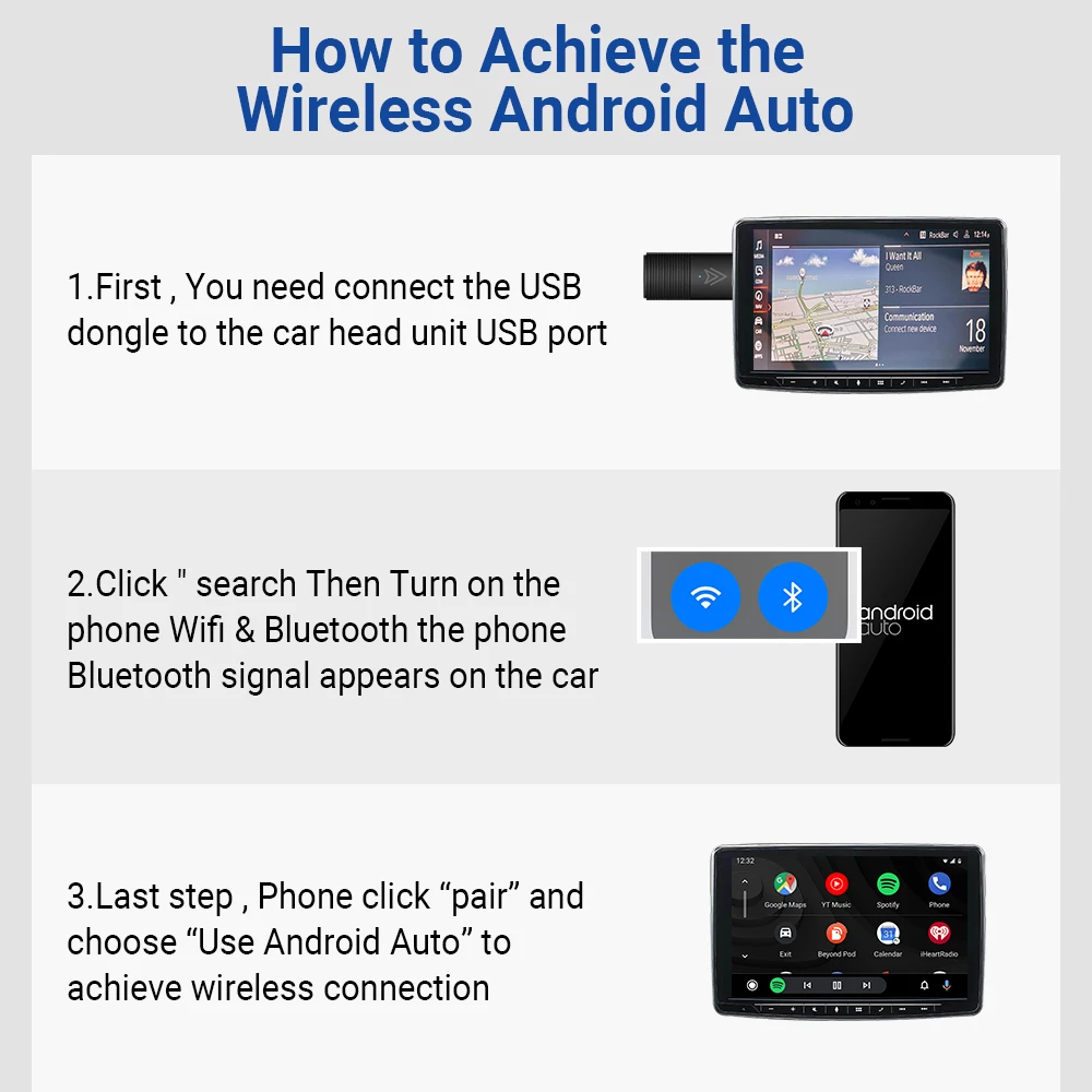 Ottomotion MINI Wireless Android Auto Adapter USB Stick Car Accessories for Skoda VW Mazda Toyota Kia Ford for Android Phone