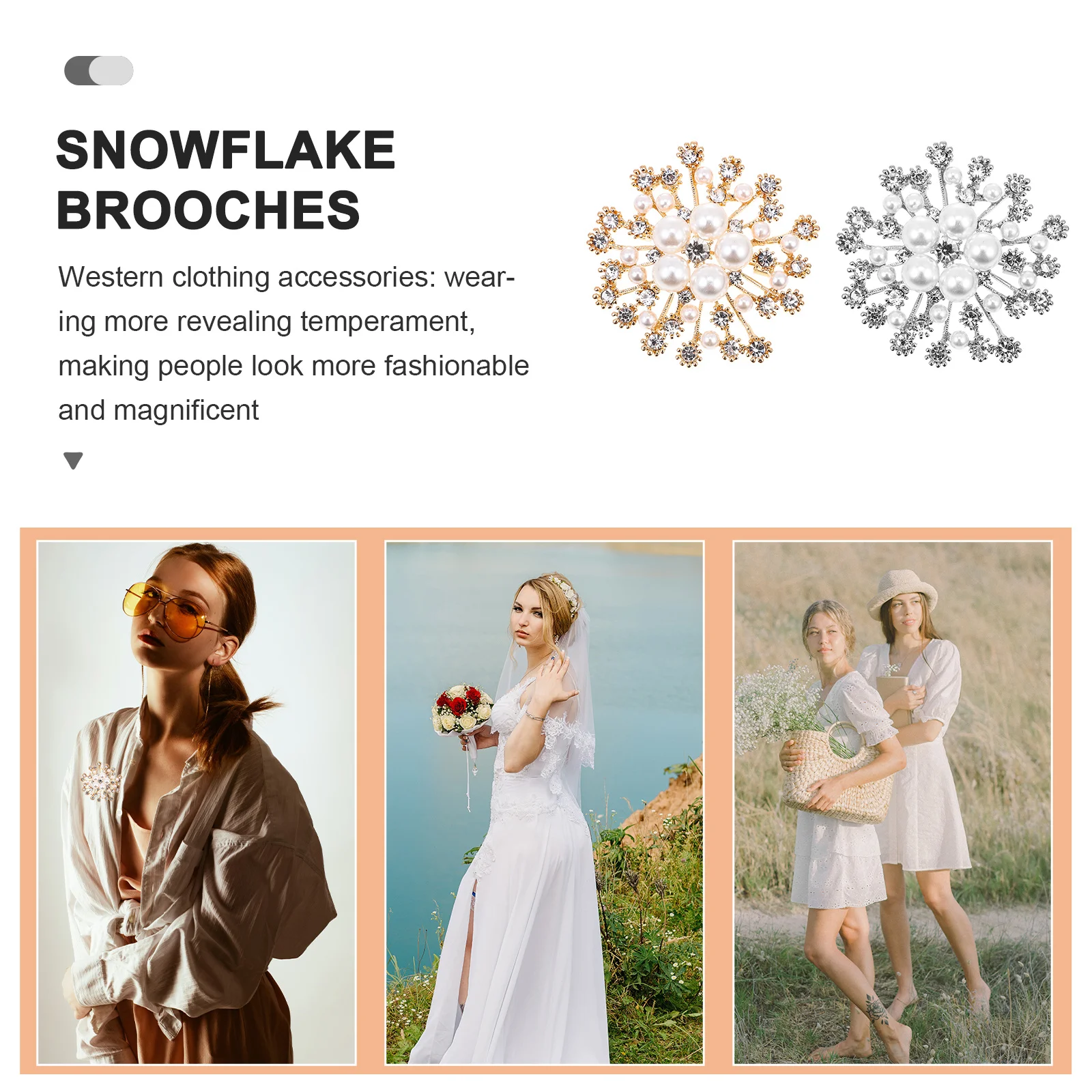 

2Pcs Snowflake Pearl Rhinestone Brooches Durable Alloy Chic Christmas Party Brooch Clothes Decor Women Accessories