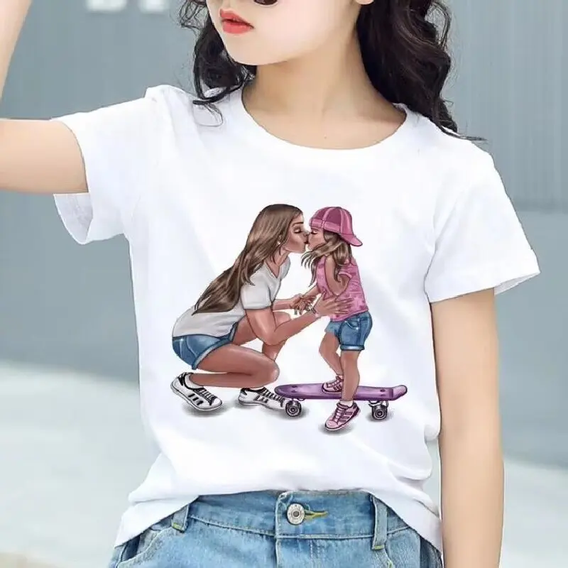 

Summer Hot Sale Super Mom Girl Tshirt Fashion Boys T Shirts Mother And Baby Love Life Lovely Printing Kawaii