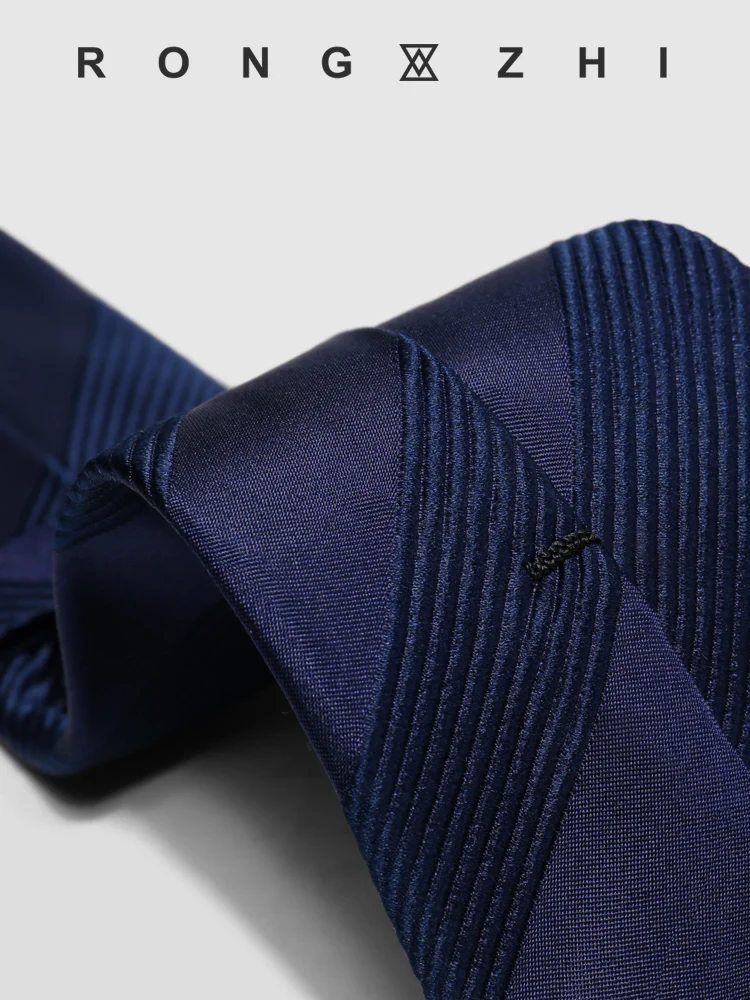 High Quality 100% Silk Dark Blue Two Tone Striped Tie For Men's Fashion Business Banquet Shirt Accessories 8CM Wide Silk Tie