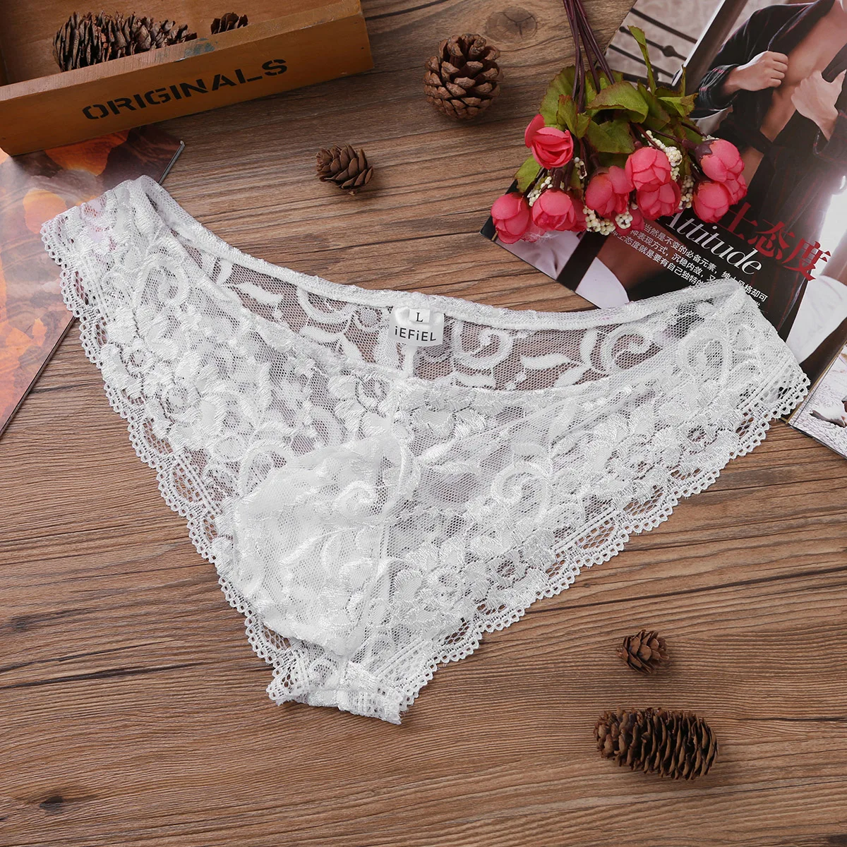 Men Sexy Lace Lingerie Set Erotic Sissy Bra Top with Bulge Pouch Briefs Panties Outfits Gay Male Crossdress Underwear Nightwear