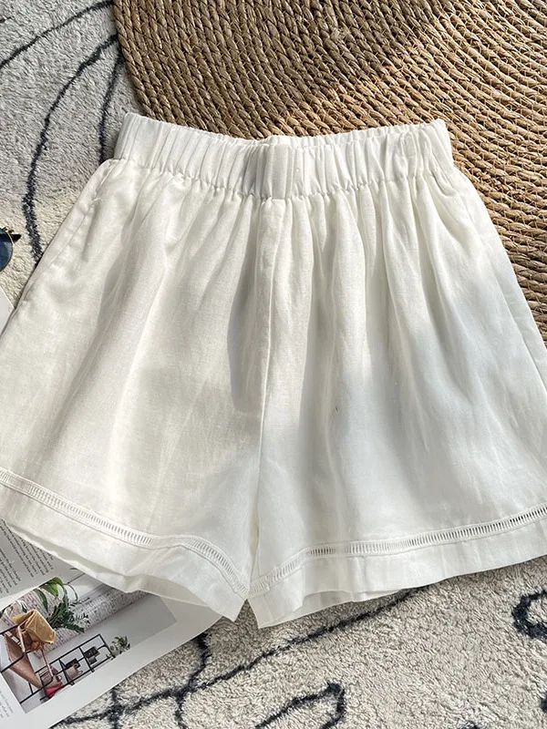 Spodnie damskie z wysokim stanem, z wycięciami, szerokie nogawki, letnie, cienkie, luźne, lniane, codzienne, bawełniane, w kształcie litery A, krótkie spódnico-spodnie.