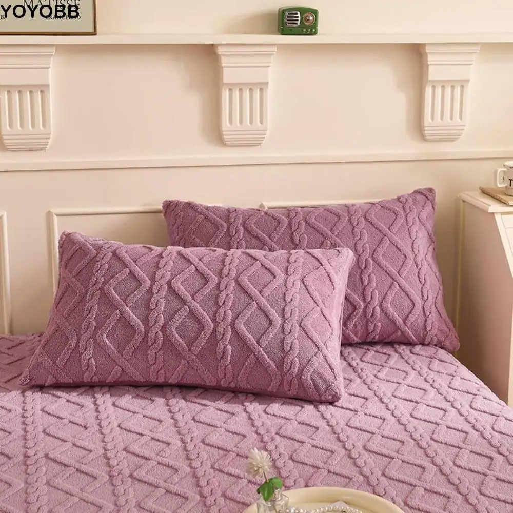 

2pcs Bedding Supplies Solid Color Milk Fleece Pillows Cover Skin-friendly Soft Pillowcase Rectangle Warm Pillow Protecter Couple