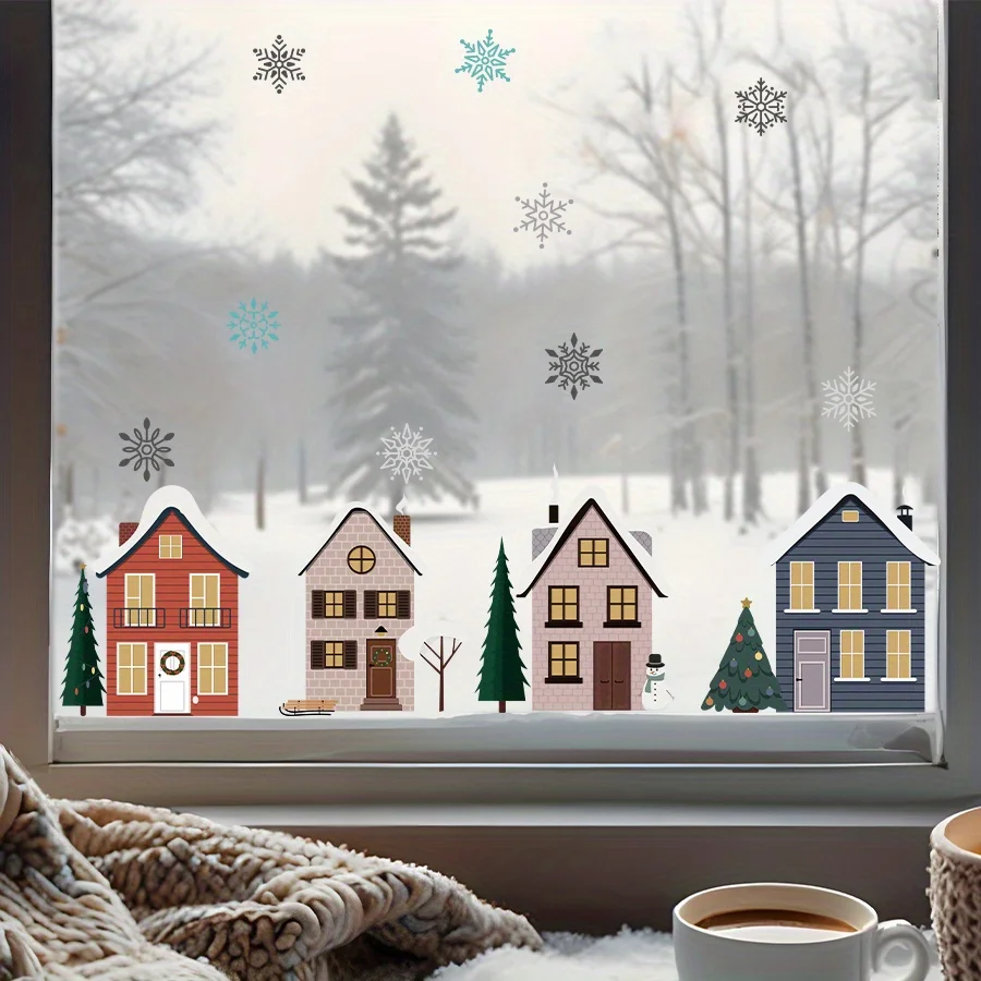 Snow House Window Clings, Christmas Village Stickers Glass Decor,Winter Decorations for and Christmas,christmas gifts