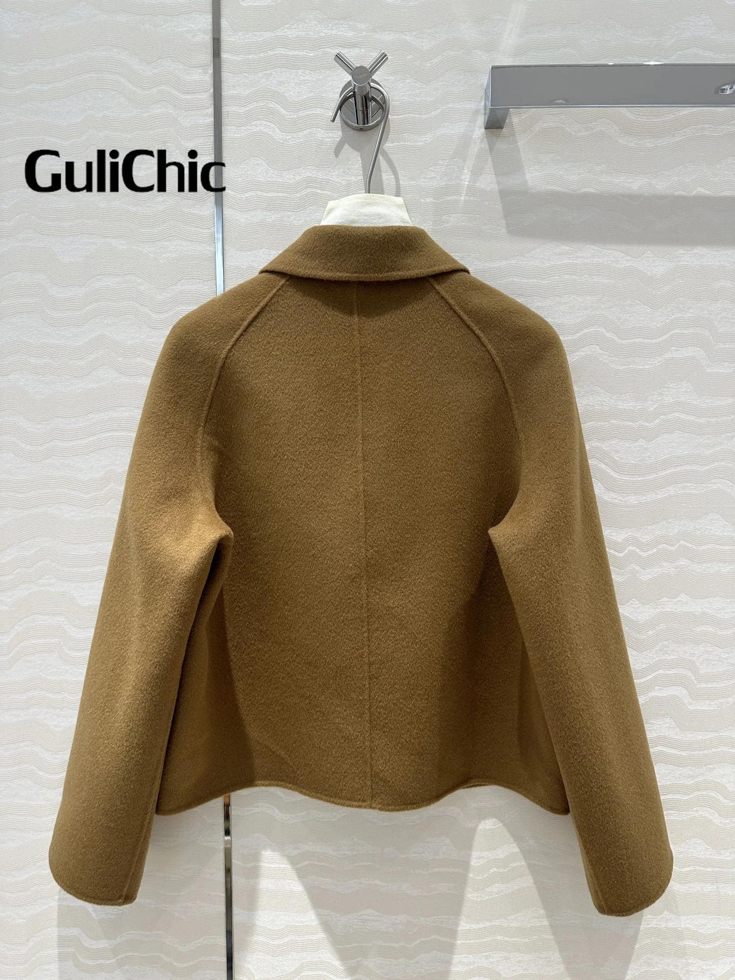 7.31 GuliChic 100% Cashmere Woolen Coat Women\'s Elegant Temperament Lapel Single Breasted Pocket Jacket Coat