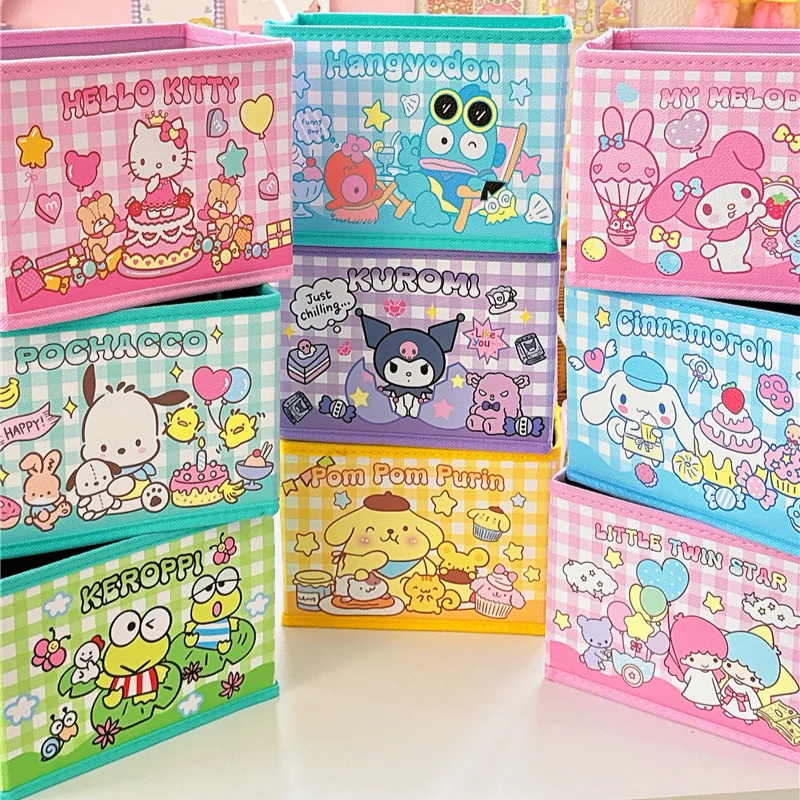 Sanrio PU Desktop Folding Storage Box Candy Desk Organizer Bedroom Cinnamoroll Kuromi My Melody Cosmetics Sundries Storage Boxes