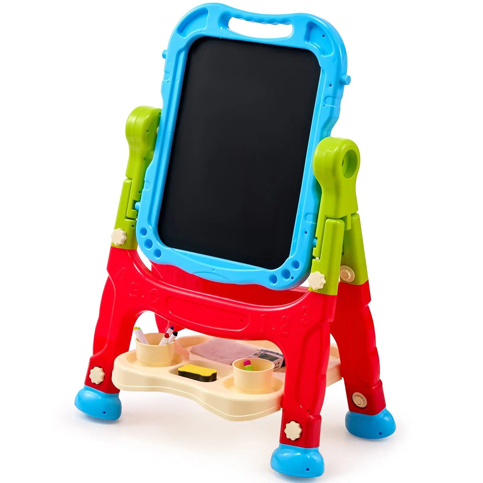 

2-in-1 Kids Art Easel Double-Sided Magnetic Whiteboard Chalkboard Rotating