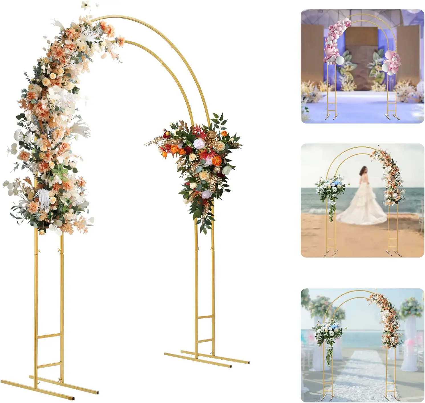 7.2 FT Metal Wedding Arch Backdrop Stand, Balloon Gold Arch Backdrop Stand for Wedding Ceremony Bridal Garden Yard Photo Booth