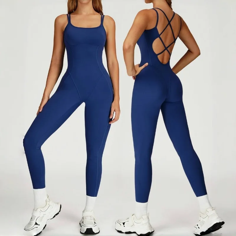 

Women's Nude Yoga Suit Quick Drying Cross Back Integrated Slim Fit Jumpsuit Outdoor Sports Running and Leisure Fitness Suit