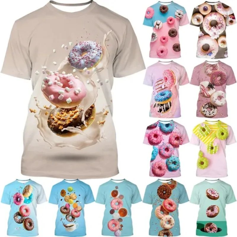 

Latest Donuts 3D T-shirt Summer Fashion Funny Food Colorful Donuts Casual Short Sleeve Tee