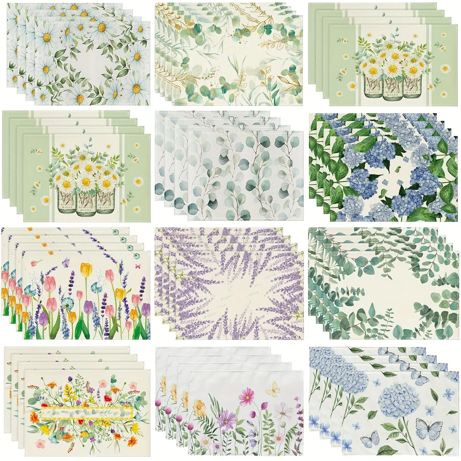 1pc Placemats, Spring And Summer Flowers Table Placemats, Tulip Hydrangea Lavender Kitchen Table Cushion