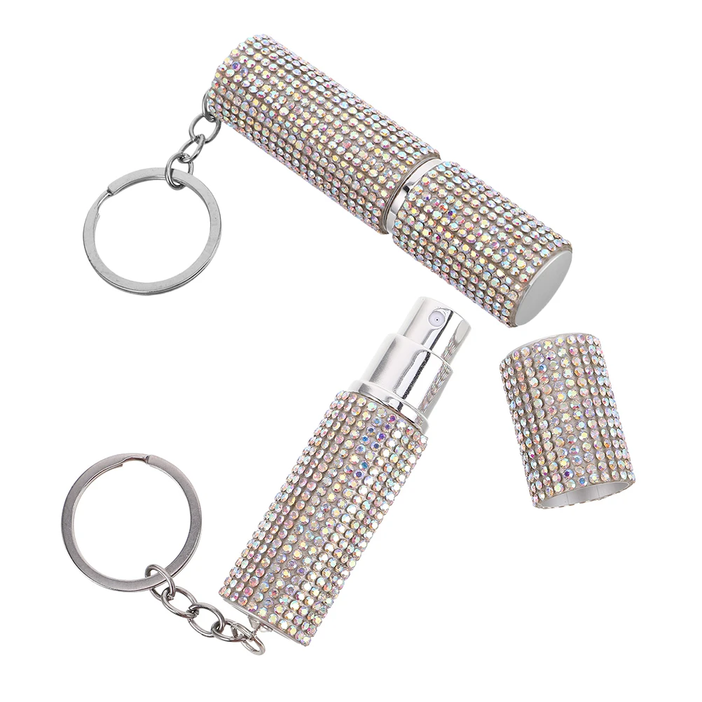 

2pcs Mini Rhinestone Perfume Bottle Keychain Portable Refillable Spray Atomizer Travel Oil Dispenser Pocket Holder