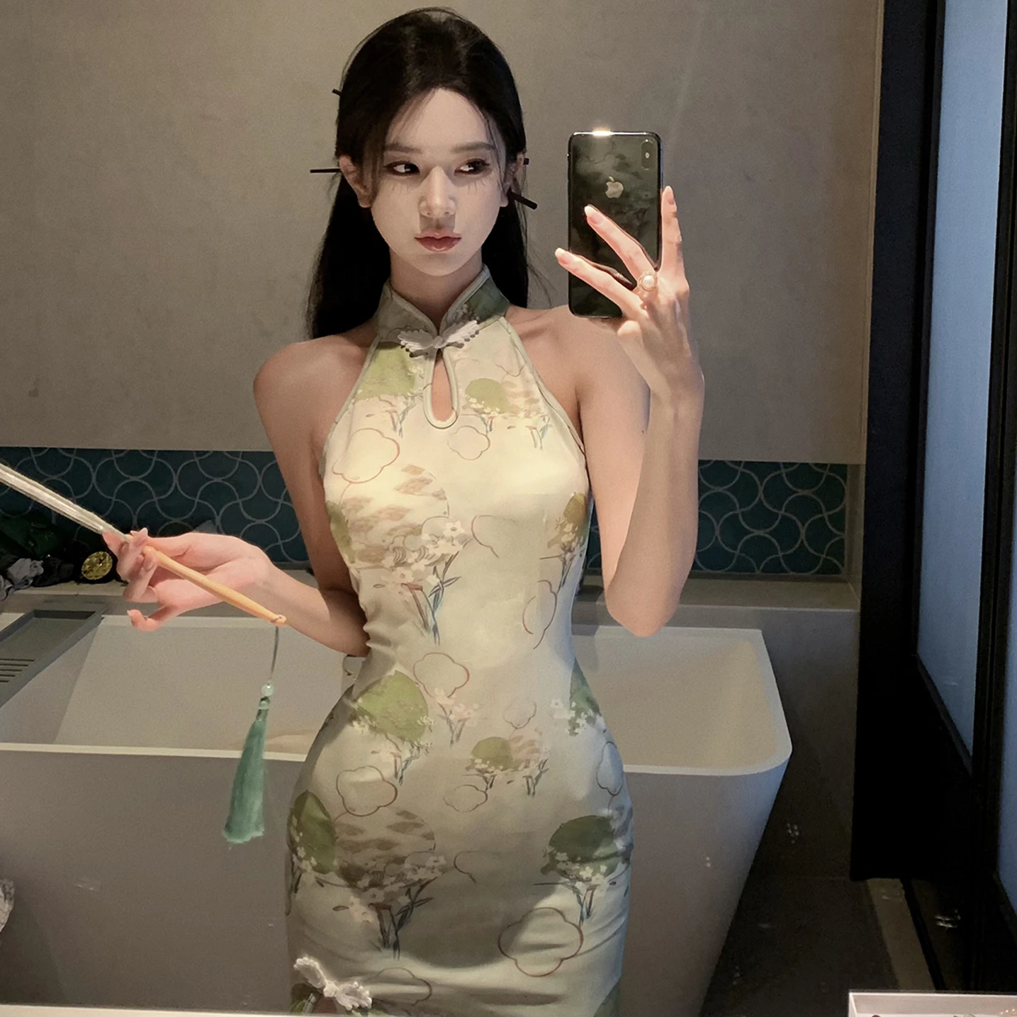 Ele een Qipao Dr con estampado floral con detalle de botones Calidad premium de alta gama Nueva colección de otoño para mujeres