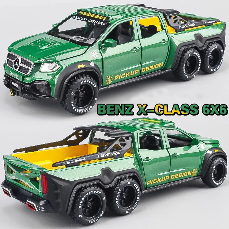 Modèle de véhicules haut de gamme en alliage de SUV tout-terrain, métal moulé sous pression, son et lumière, dos côtelé, voiture jouet pour enfant, cadeau d'anniversaire O, Benz Classe X, 6x6, 1:28