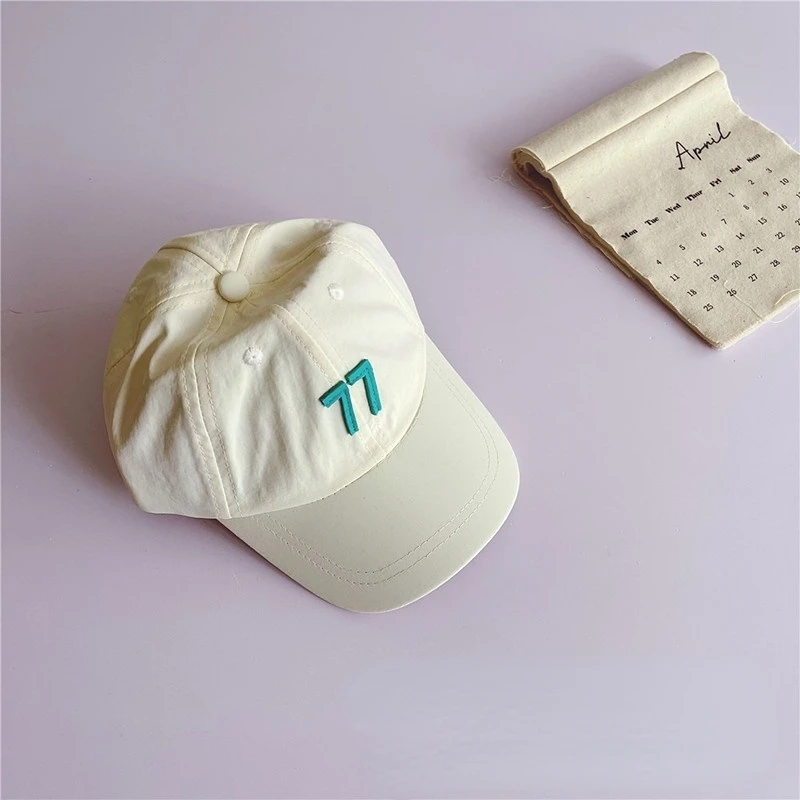 College Children Quick-drying Peaked Hat Tide Bright Color Number 77 Embroidery Boys and Girls Sunshade Baseball Caps