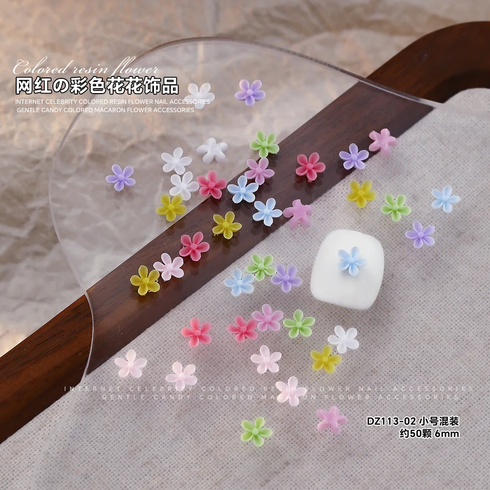 الملونة الراتنج زهرة مسمار الديكور صيف جديد 3D البسيطة خمسة البتلة زهرة مختلط مسمار الفن الملحقات