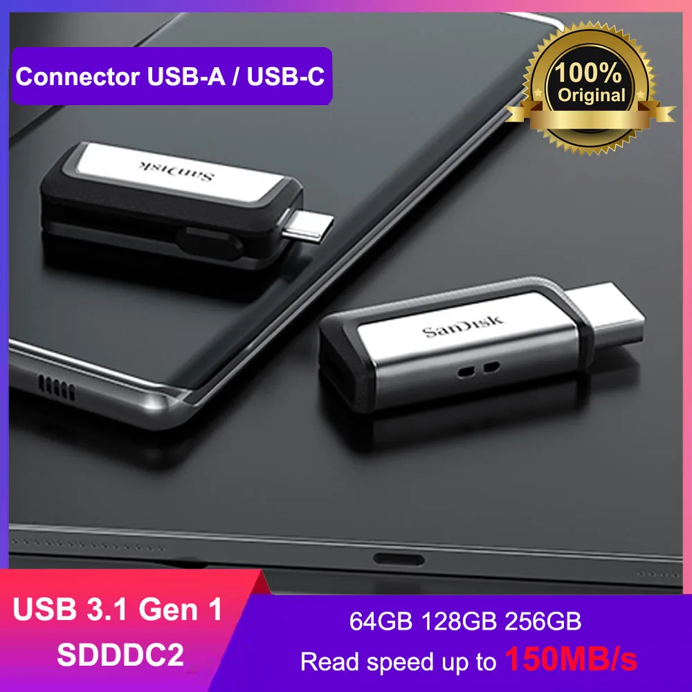 Sandisk Pen Dirve Ultra Dual Drive Type-C USB3.1 OTG USB Flash Drive 256GB 128GB 64GB Phone Disk Pen Drive Stick Up to 150M/s C2