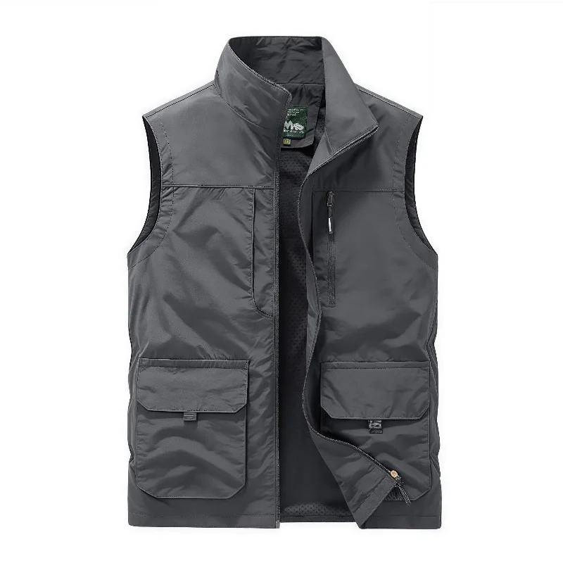 New Men's Vest Spring Autumn Multi-Pocket Shoulder Patch Outdoor Fishing Photography Workwear Group Buy Jacket Vest Loose Fit