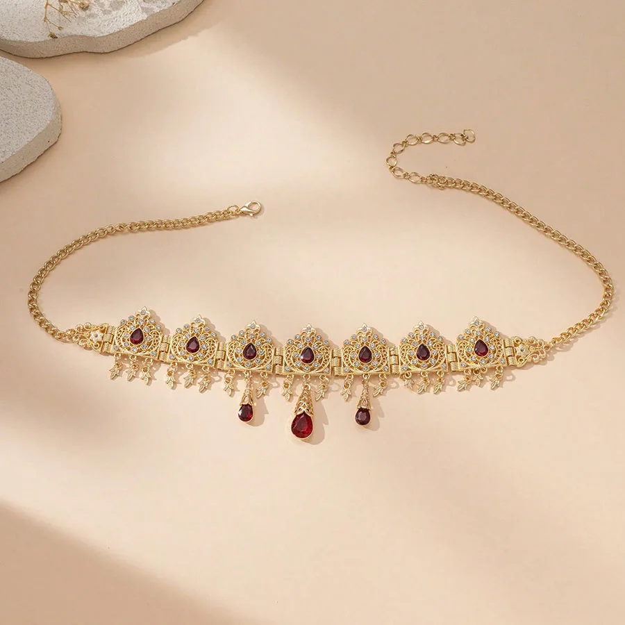 Algerian Arabic God Plated Bridal Hair Chain Water Drop Headbands Trendy Hair Accessories for Girls Bijoux De Front Mariage