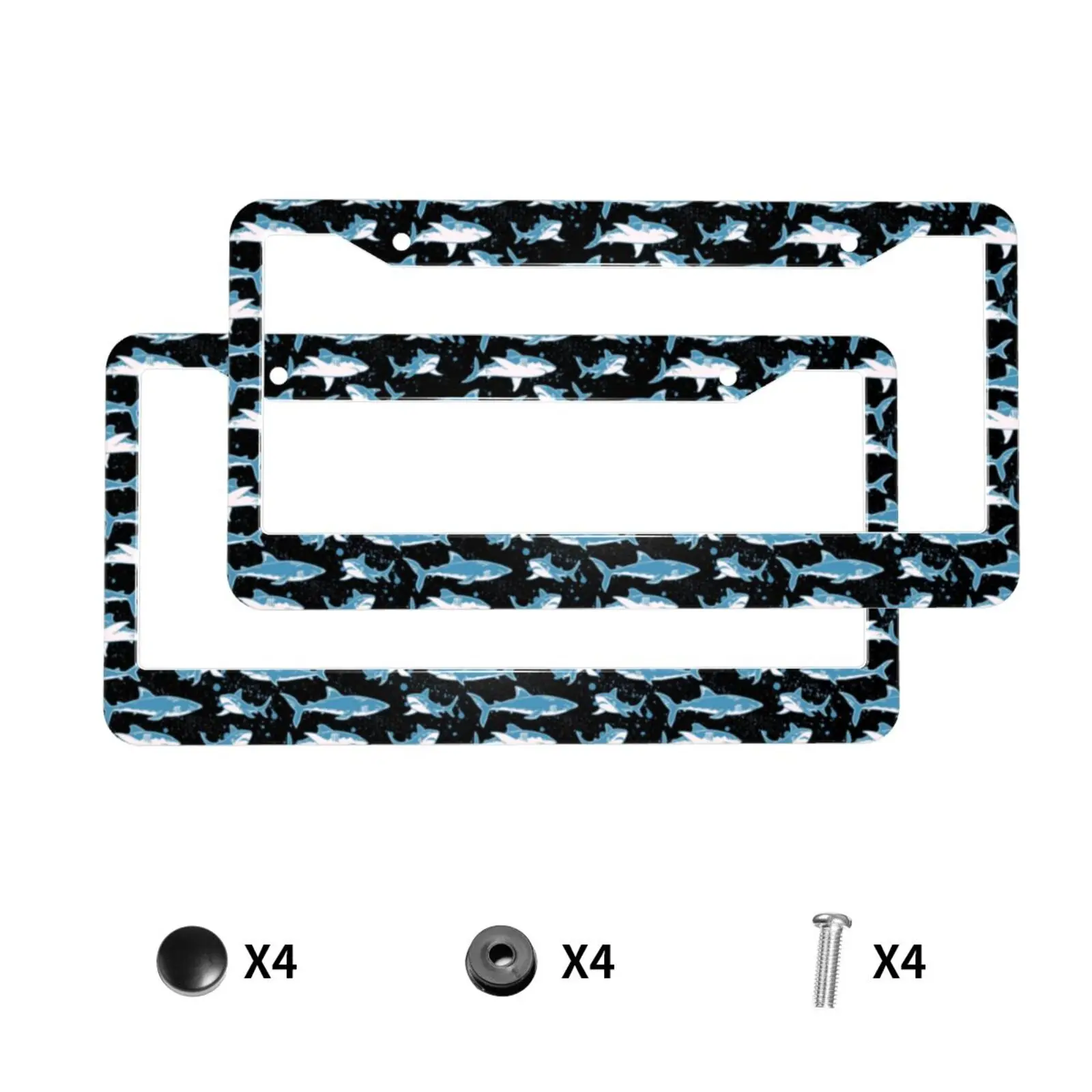Sharks Pattern Print Universal Standard Aluminum Alloy Car License Plate Cover Car Accessories Waterproof License Plate Cover