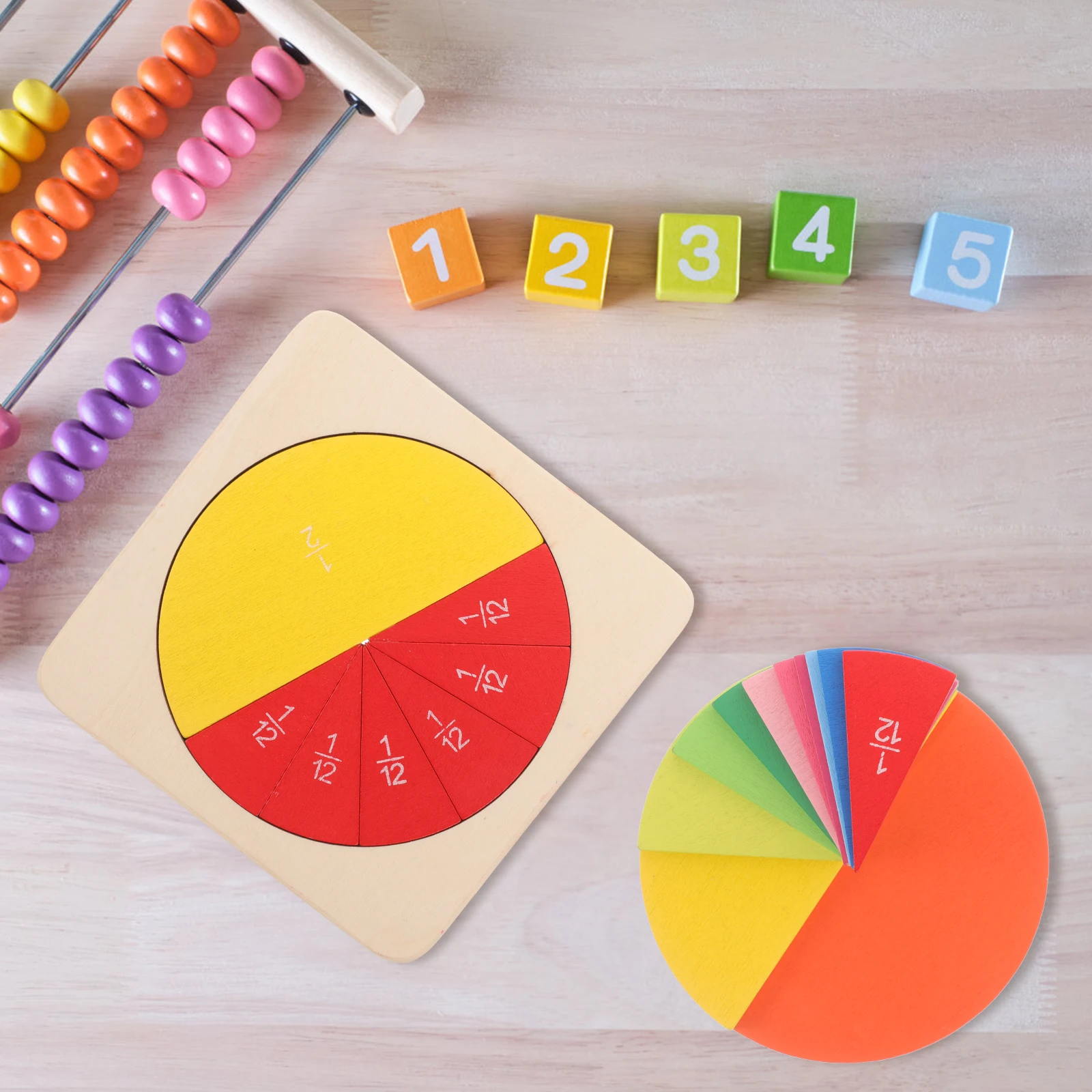 

Fraction Toys Kids Early Learning Wooden Number Trays Cognition Education Math Counters Practical Fun Gifts Packaging