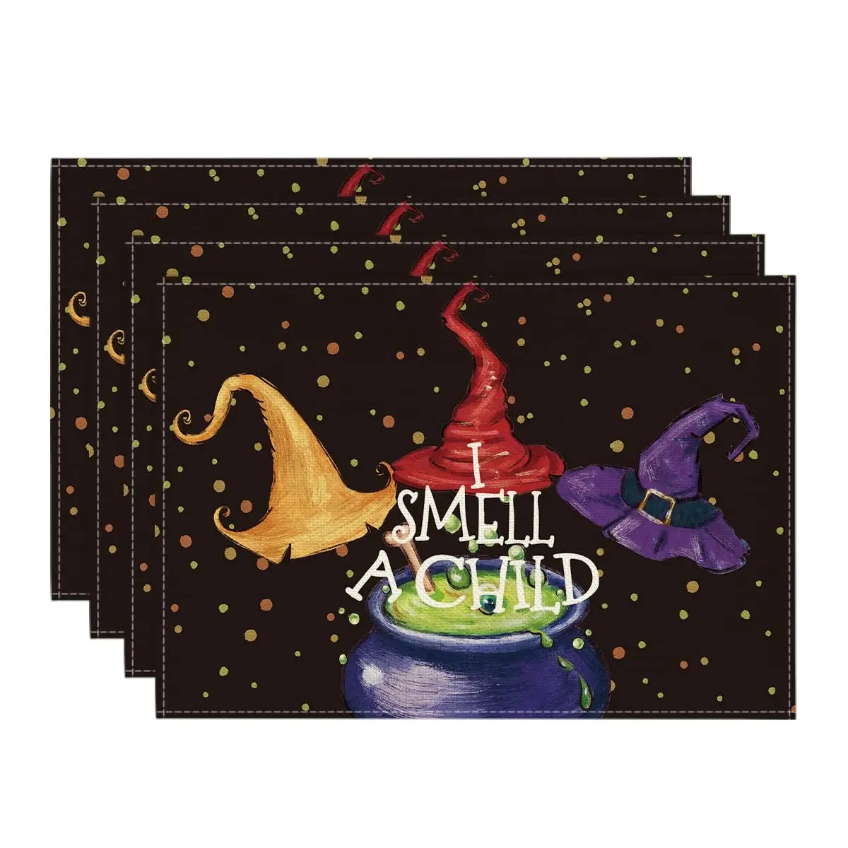 

I Smell A Child Witch Halloween Placemats Set of 4, 12x18 Inch Holiday Fall Table Mats for Home Party Kitchen Dining Decor